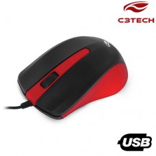 Mouse com Fio USB 3 Botões 1000Dpi MS-20RD C3 Tech Vermelho